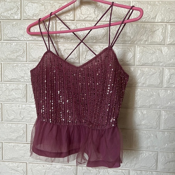 Only Tops - Only purple sequins peplum strappy top.
